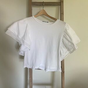 Zara White flutter sleeved top